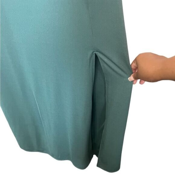 Birdy Grey Crepe Sea Glass Alex Convertible Formal Maxi Gown Slit Dress Size 2XL - Picture 8 of 11